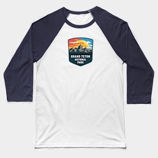 Grand Teton National Park Majestic Sunset Emblem Baseball T-Shirt